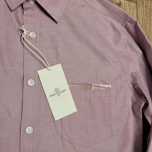 Craft + flow mens shirt button down light wash maroon M Only Left - Picture 2 of 6
